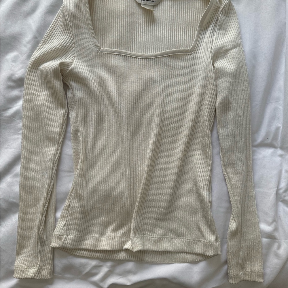 Cream Ribbed Long Sleeve Top